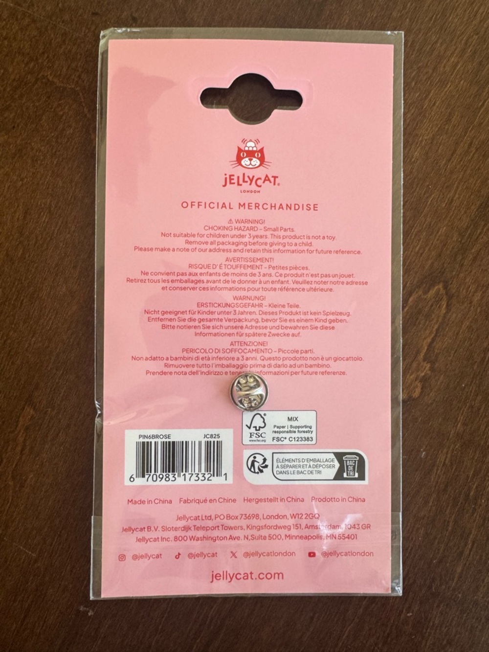 Jellycat Pink Rose Bouquet Enamel Pin - Picture 2 of 2
